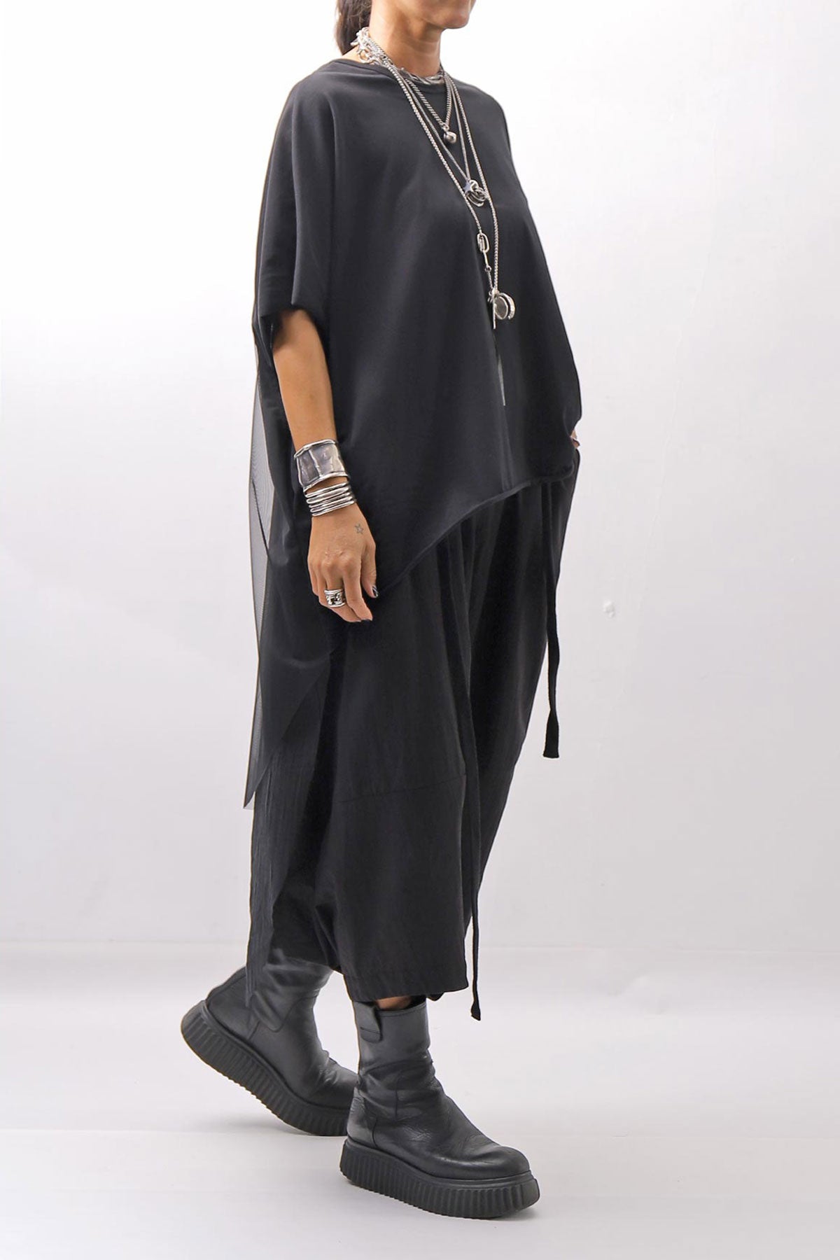 【bajra】 BACK TULLE＆COTTON LAYERED TOP 160QK04_BLACK