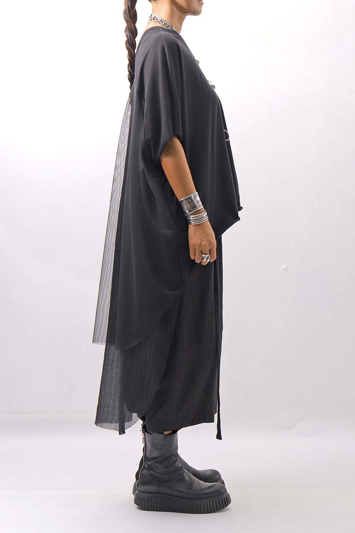【bajra】 BACK TULLE＆COTTON LAYERED TOP 160QK04_BLACK