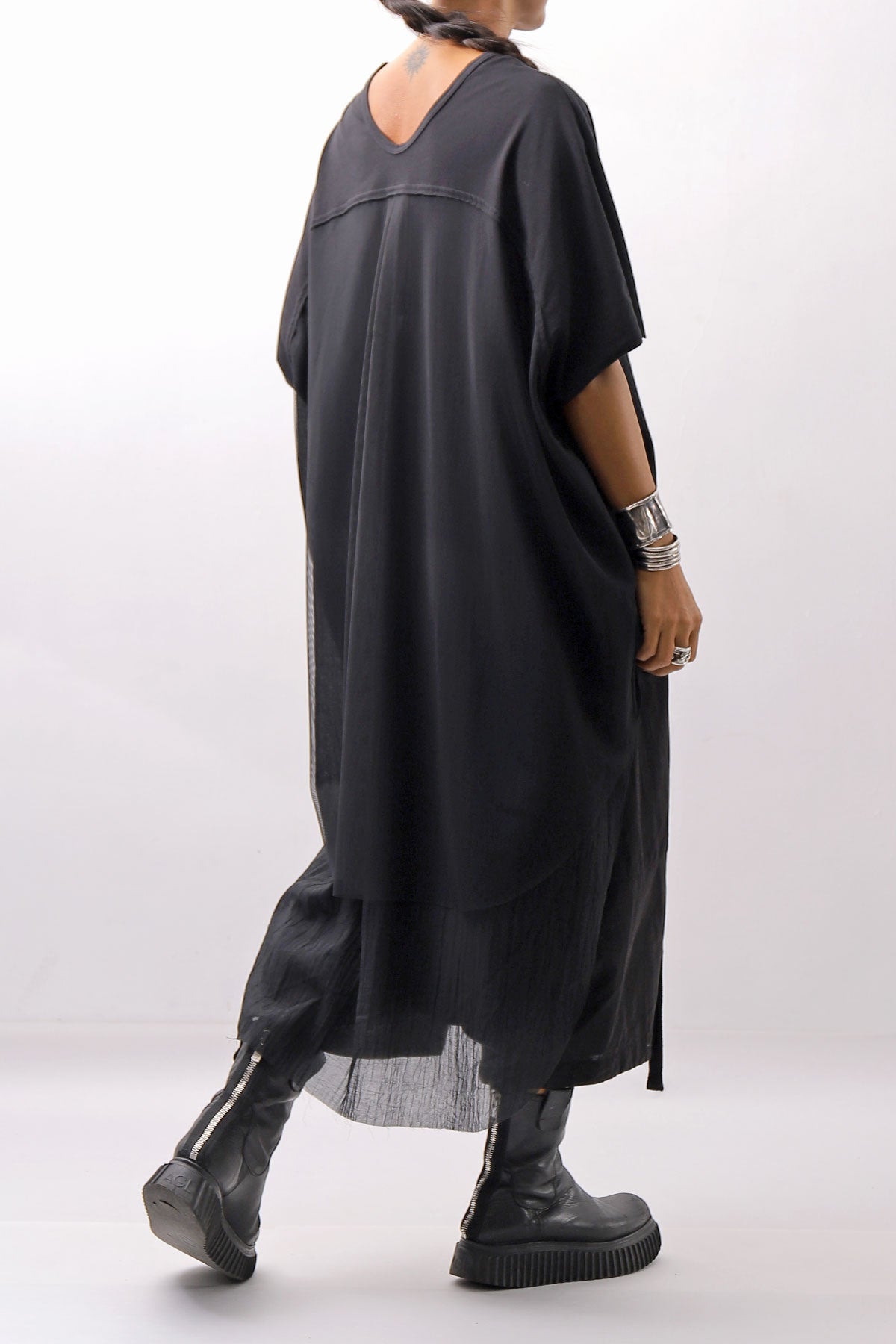 【bajra】 BACK TULLE＆COTTON LAYERED TOP 160QK04_BLACK