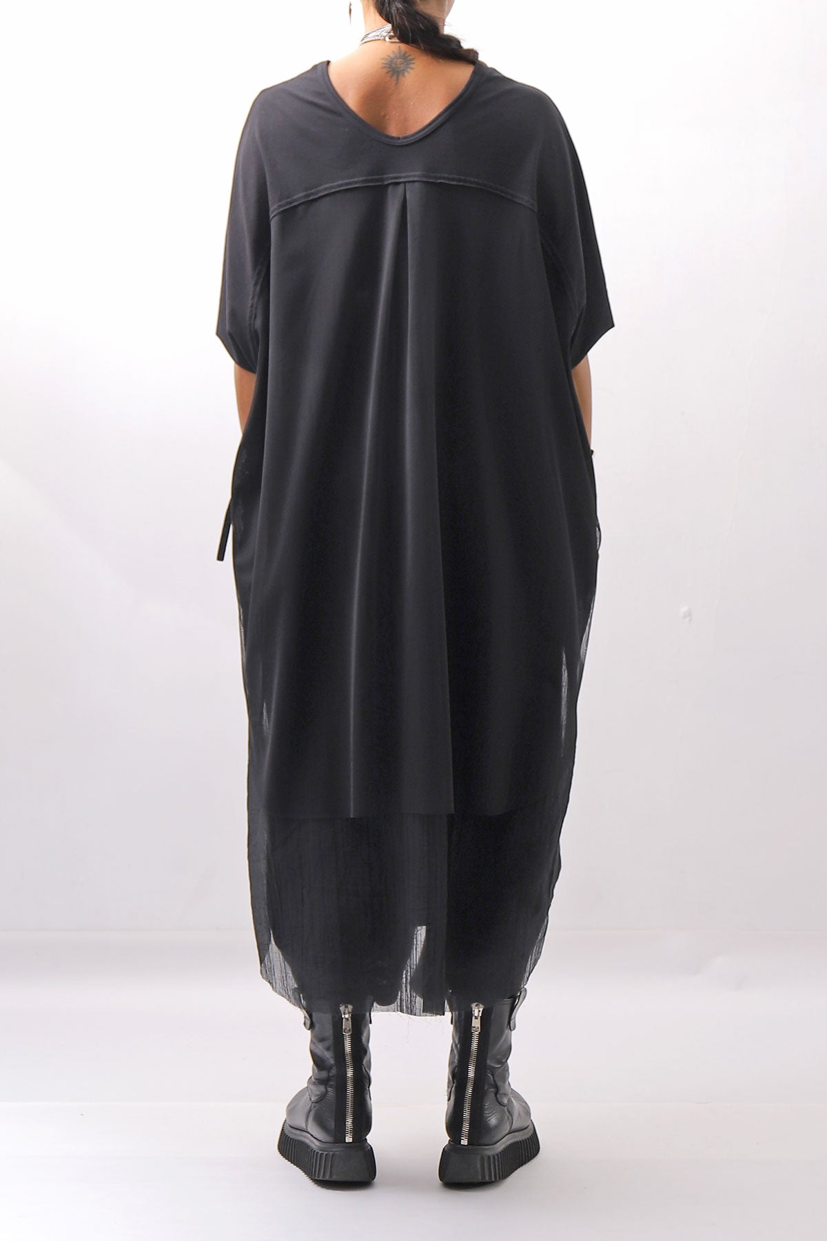 【bajra】 BACK TULLE＆COTTON LAYERED TOP 160QK04_BLACK