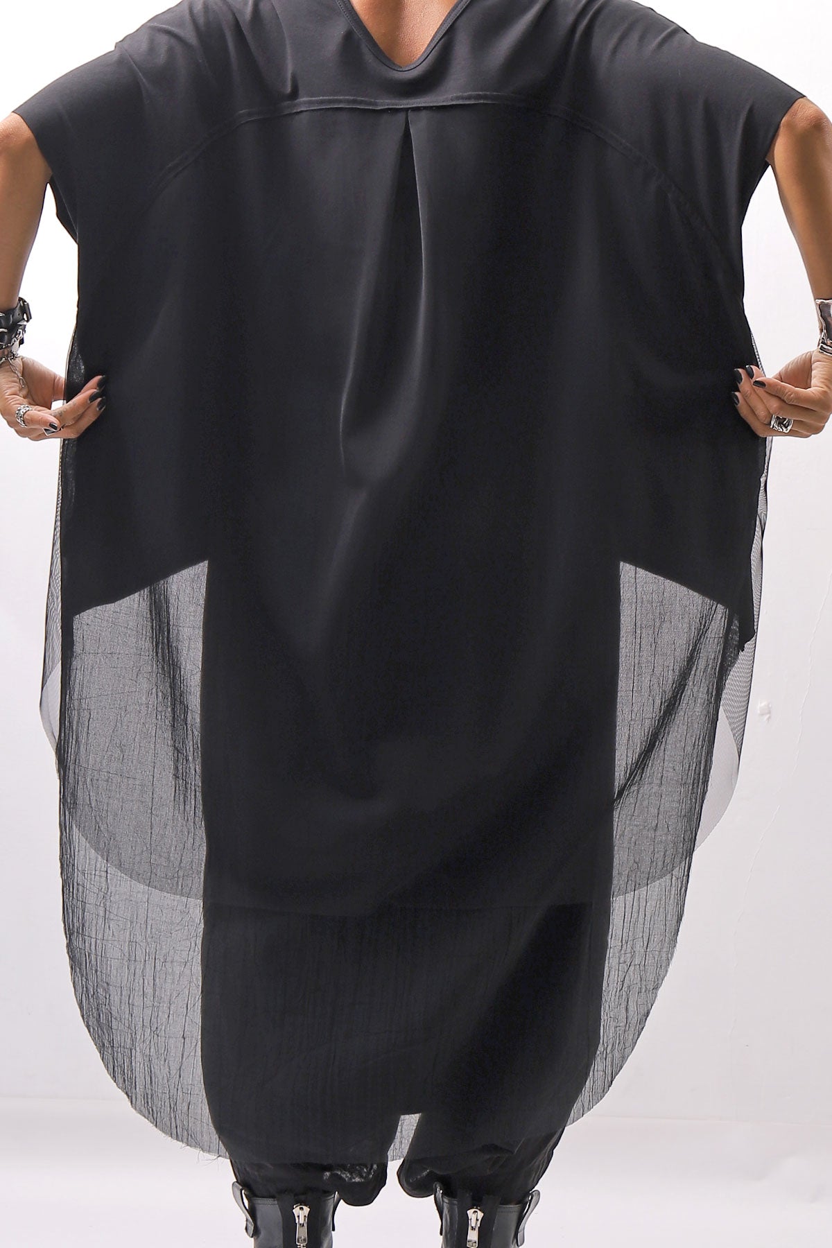 【bajra】 BACK TULLE＆COTTON LAYERED TOP 160QK04_BLACK