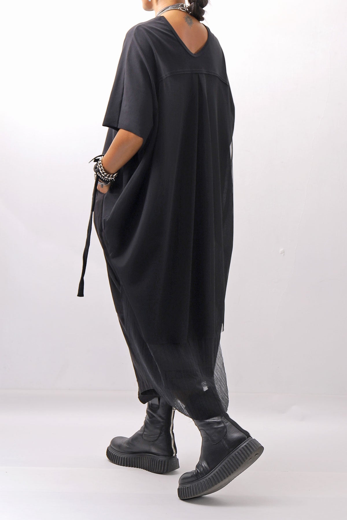 【bajra】 BACK TULLE＆COTTON LAYERED TOP 160QK04_BLACK