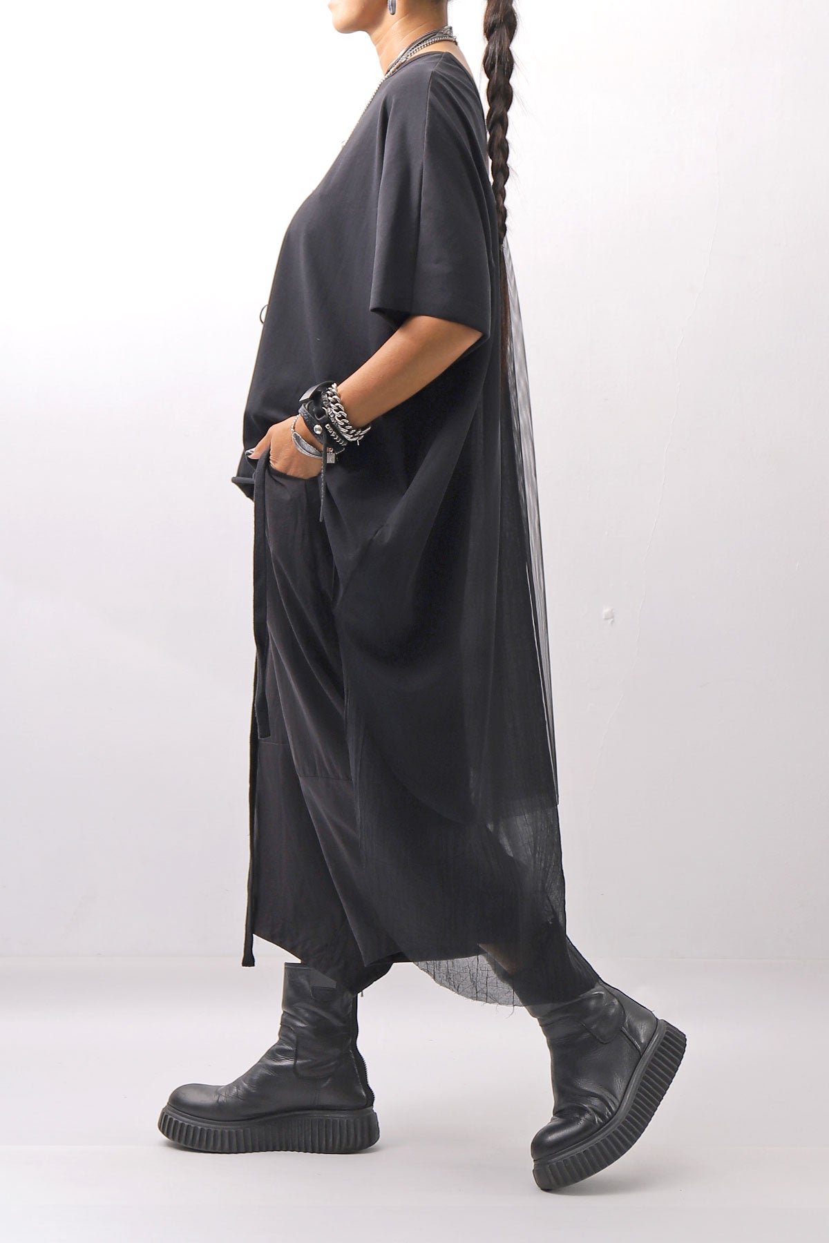 【bajra】 BACK TULLE＆COTTON LAYERED TOP 160QK04_BLACK