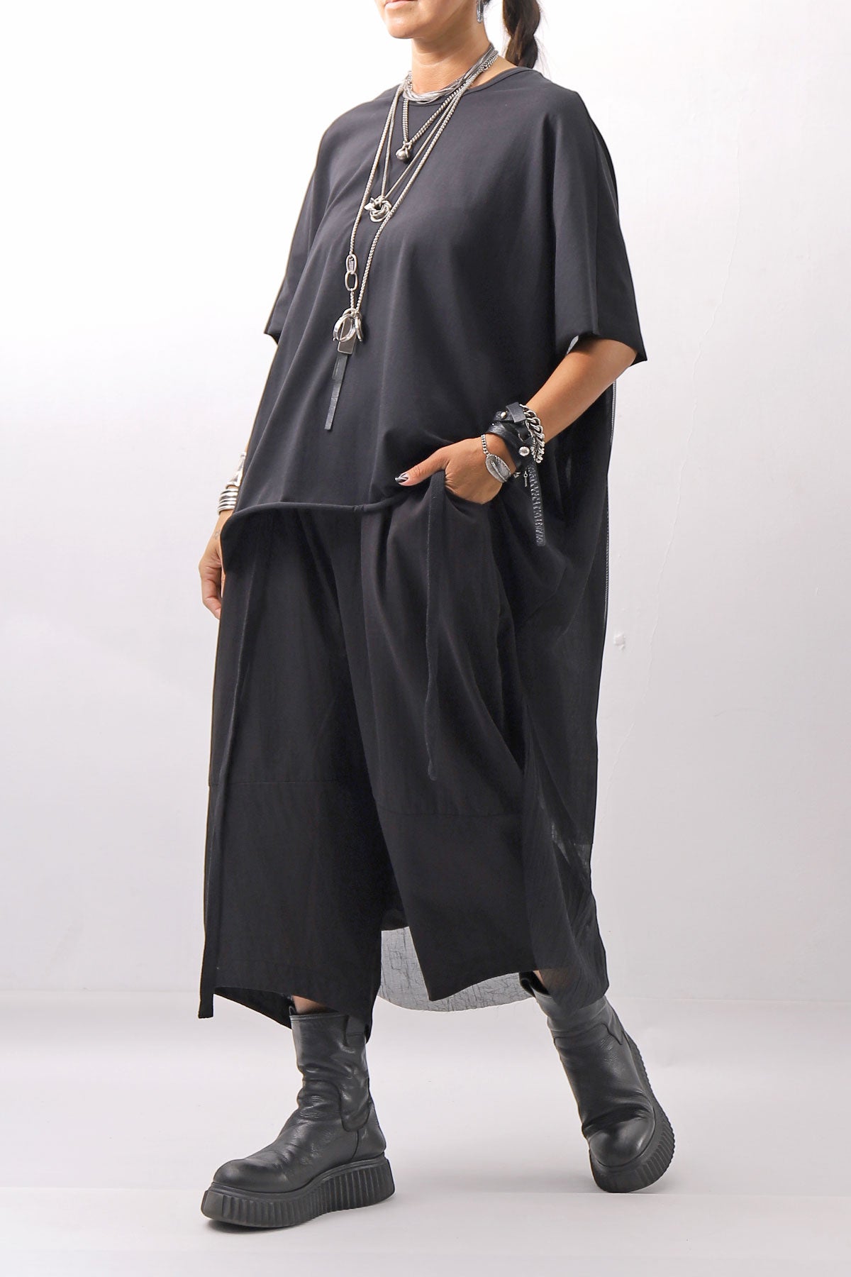 【bajra】 BACK TULLE＆COTTON LAYERED TOP 160QK04_BLACK