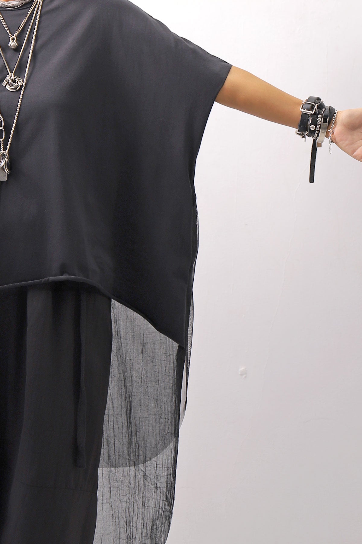 【bajra】 BACK TULLE＆COTTON LAYERED TOP 160QK04_BLACK
