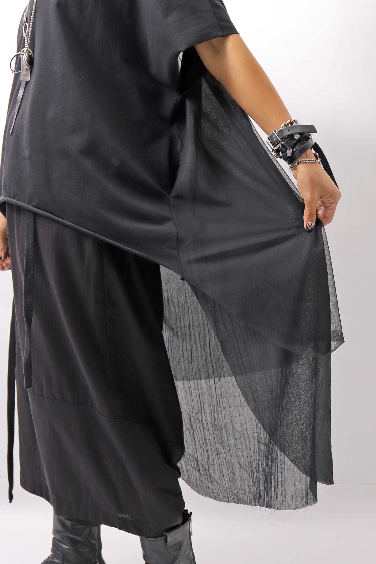 【bajra】 BACK TULLE＆COTTON LAYERED TOP 160QK04_BLACK