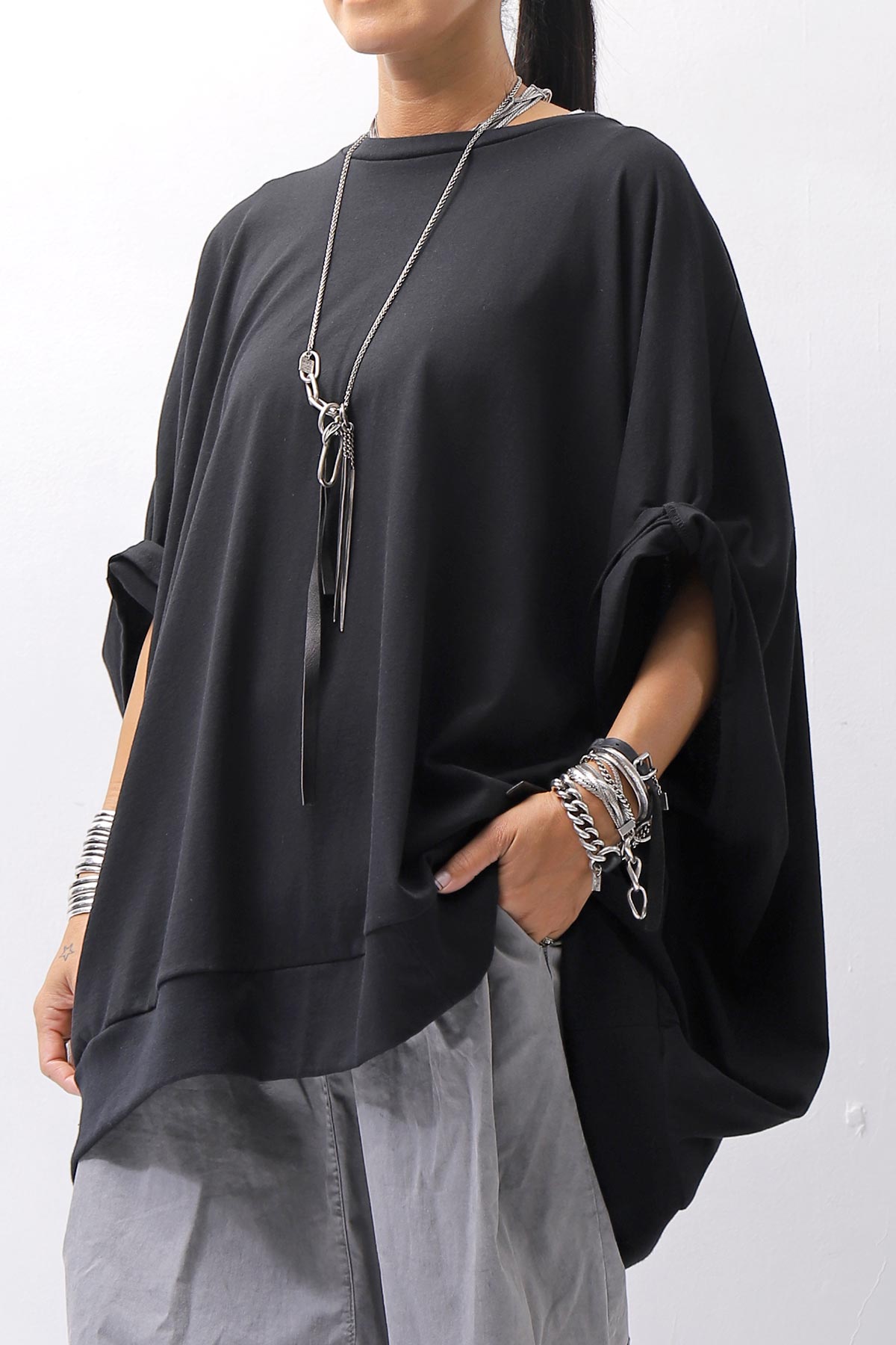 【bajra】 UNISEX OVERSIZED COTTON TOPS 156QK01_BLACK