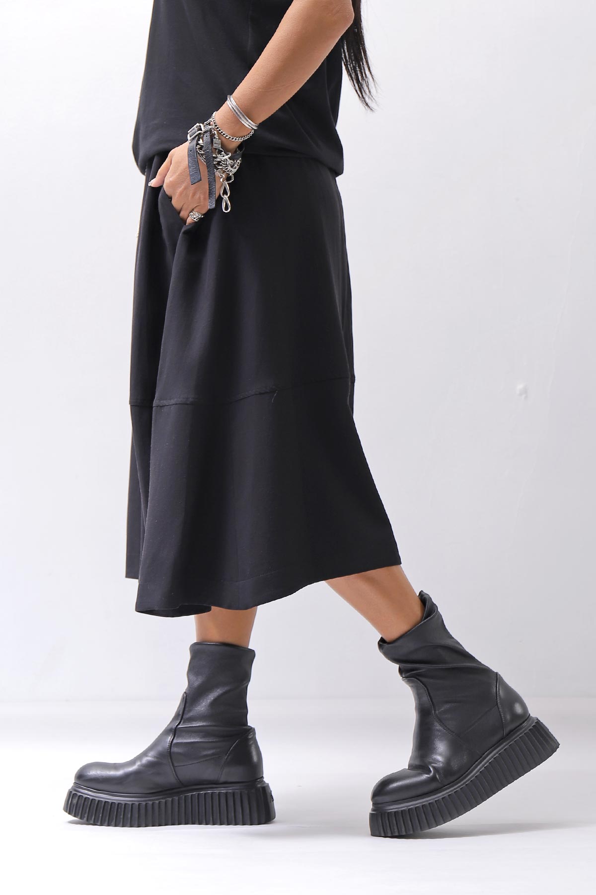 【NOSTRASANTISSIMA】 FRONT BALLOON SKIRT G145_BLACK