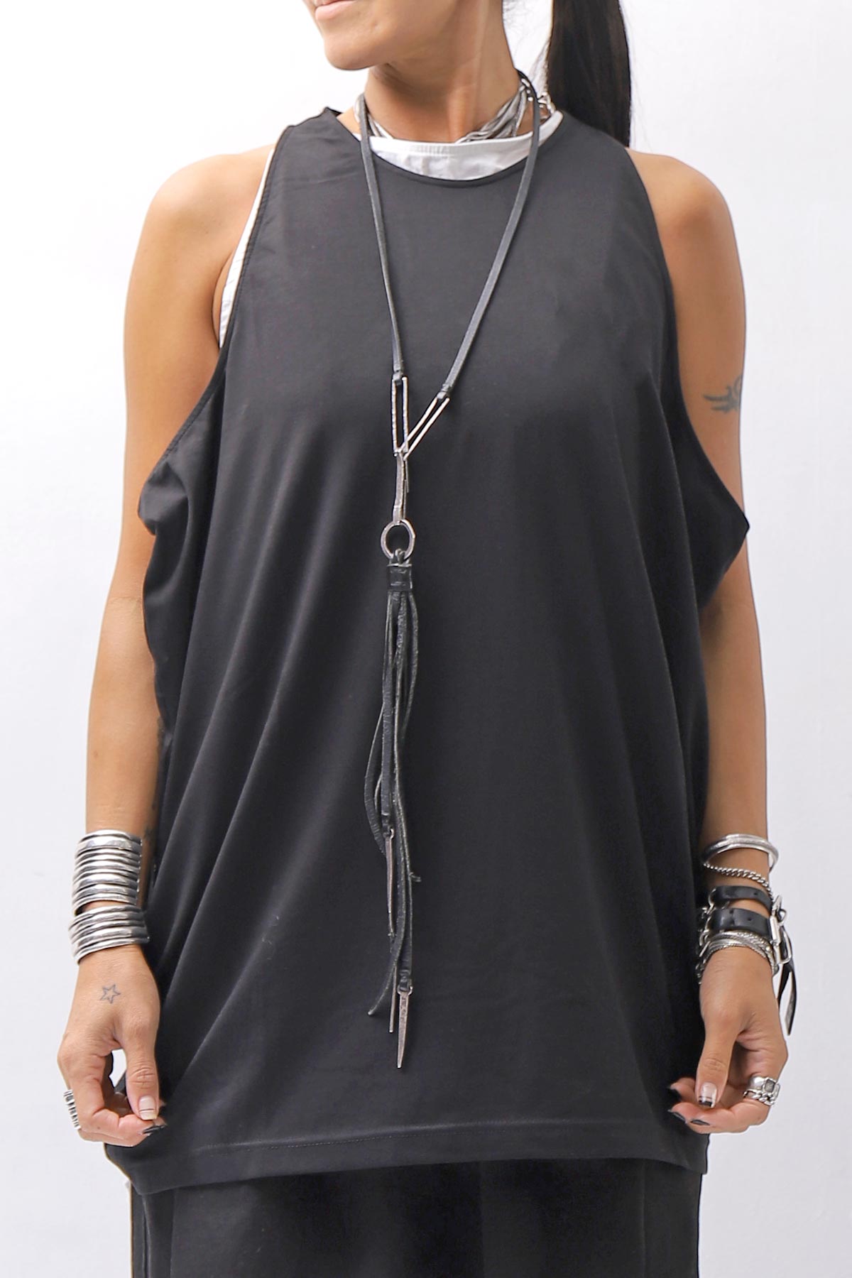 【NOSTRASANTISSIMA】 STRETCH COTTON COVER TANK TOP C150_BLACK