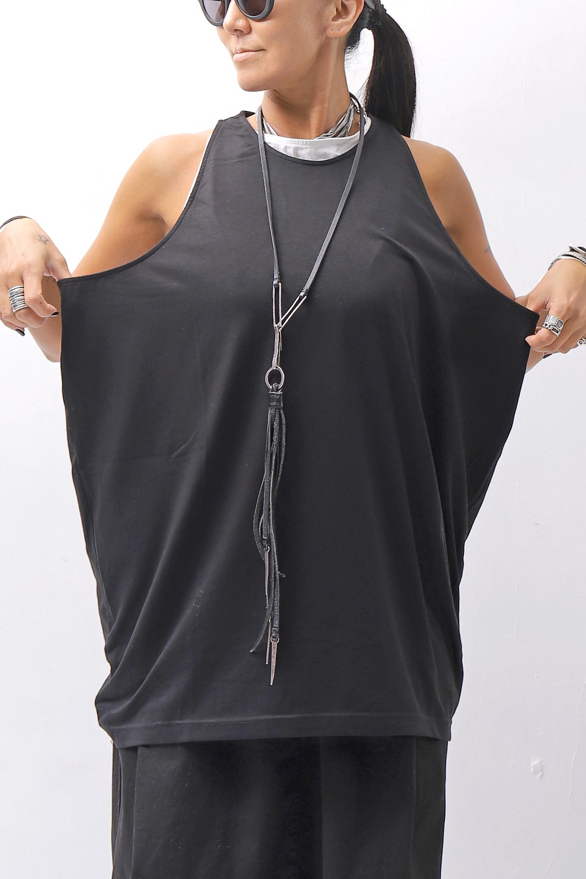 【NOSTRASANTISSIMA】 STRETCH COTTON COVER TANK TOP C150_BLACK