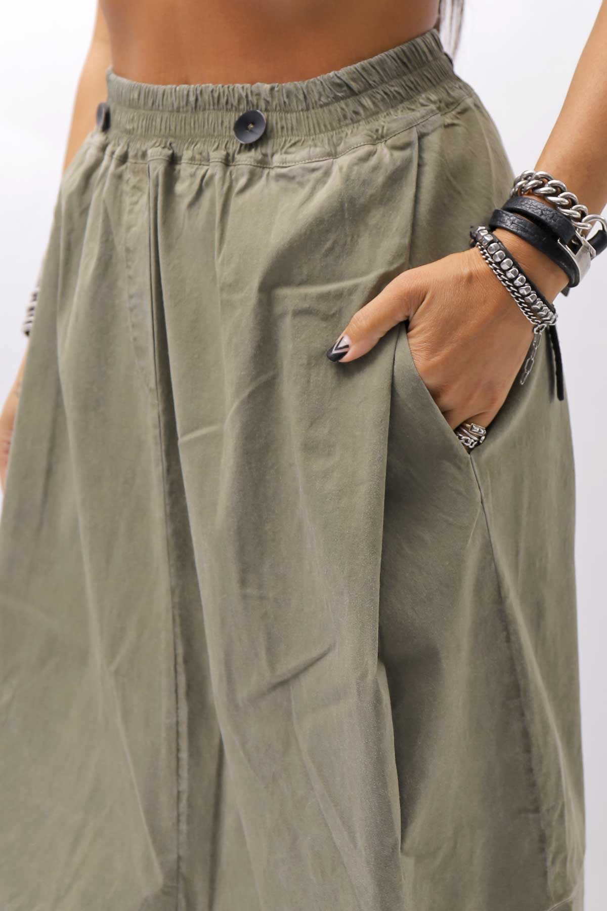 【Primordial is Primitive】 UNISEX ASYMMETRY COTTON PANTS 722AL_MILITARY