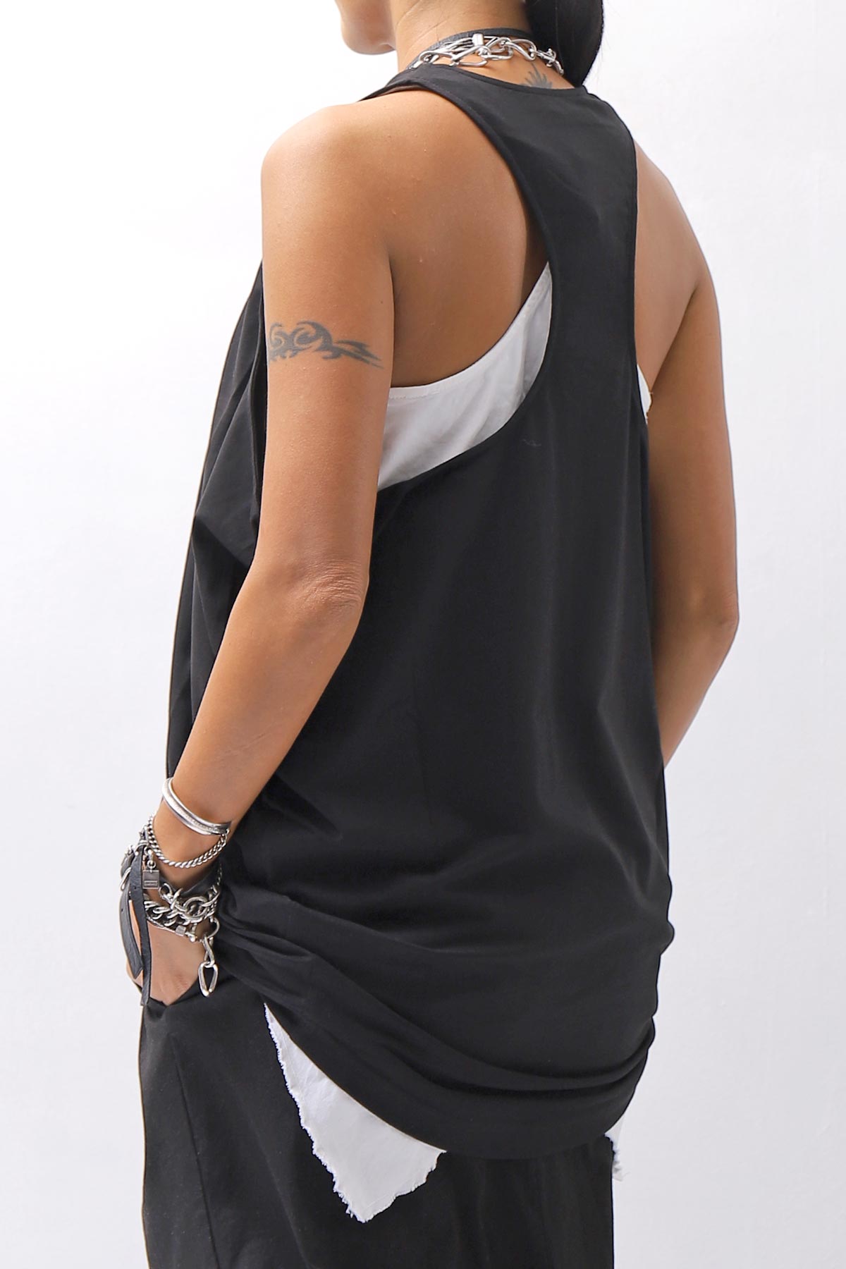 【NOSTRASANTISSIMA】 STRETCH COTTON COVER TANK TOP C150_BLACK