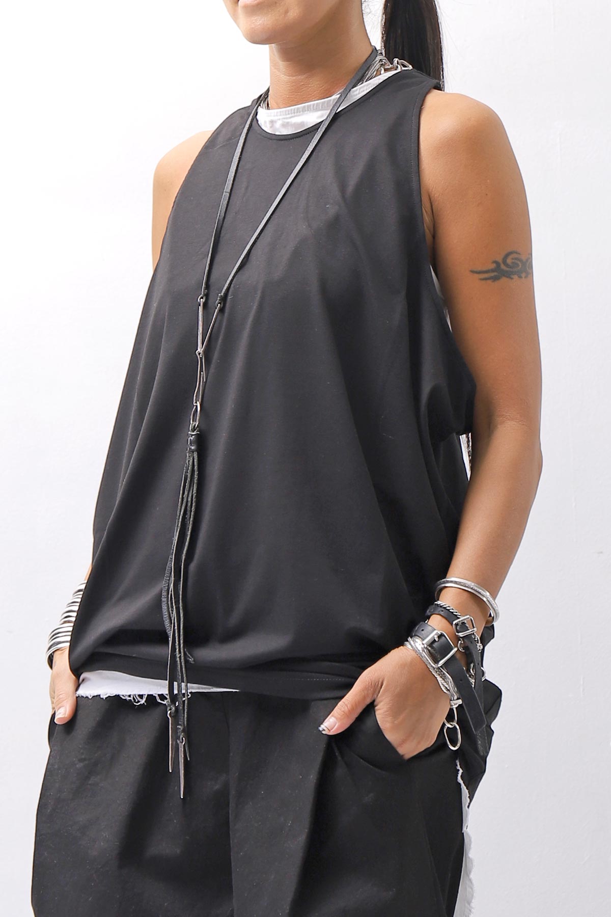 【NOSTRASANTISSIMA】 STRETCH COTTON COVER TANK TOP C150_BLACK