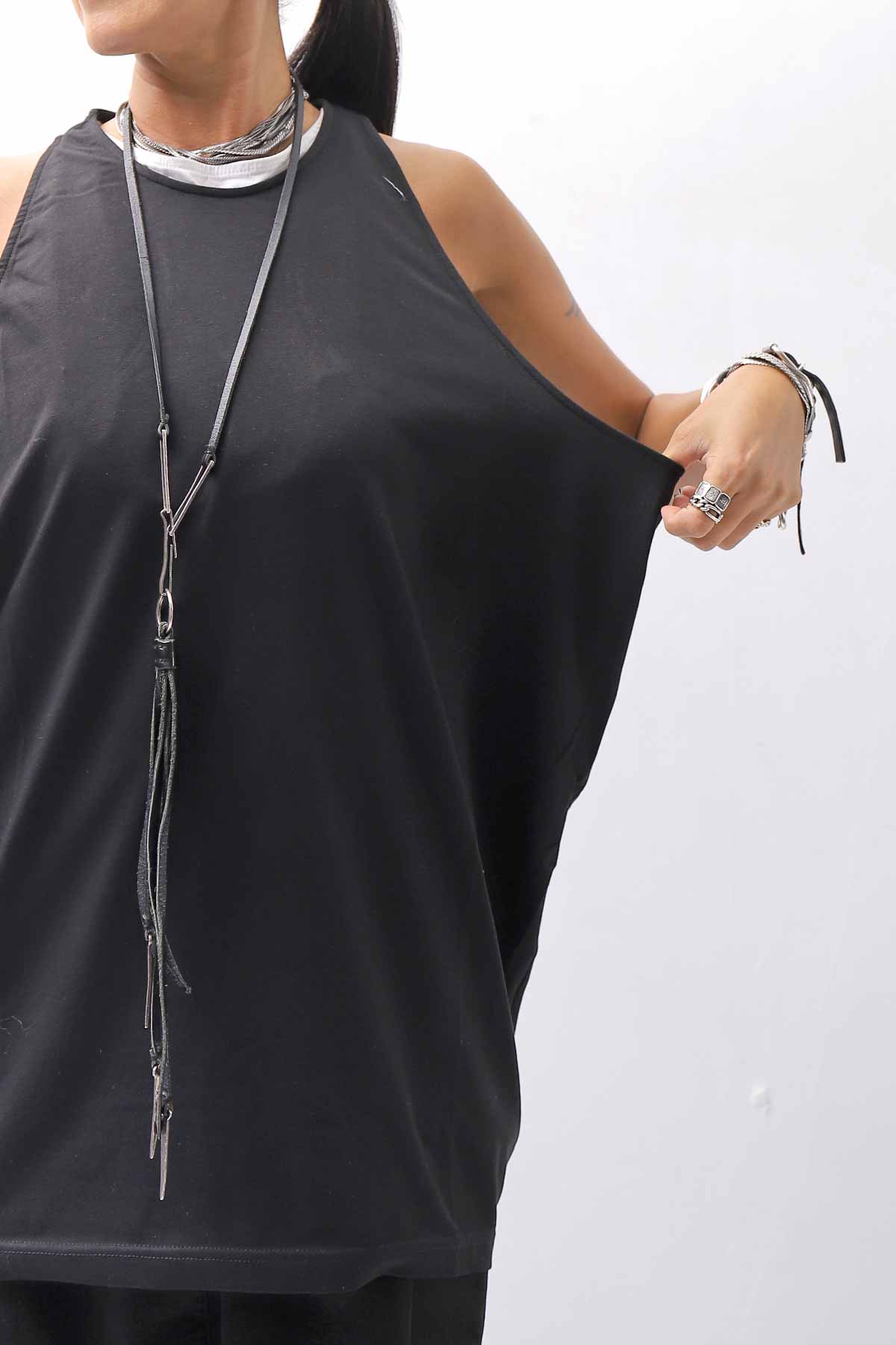 【NOSTRASANTISSIMA】 STRETCH COTTON COVER TANK TOP C150_BLACK