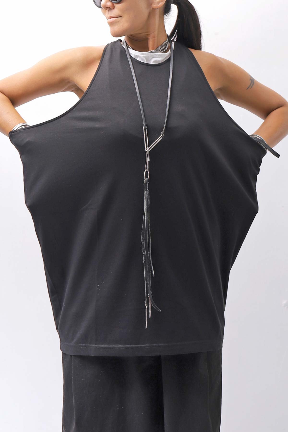 【NOSTRASANTISSIMA】 STRETCH COTTON COVER TANK TOP C150_BLACK