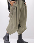 【Primordial is Primitive】 UNISEX ASYMMETRY COTTON PANTS 722AL_MILITARY