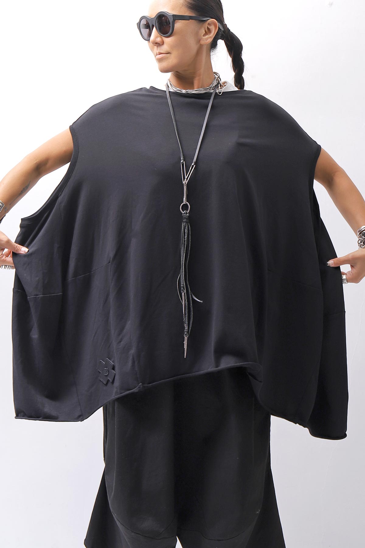 【PLÜ】 OVER SIZED COTTON STRETCH TOP 5019_BLACK