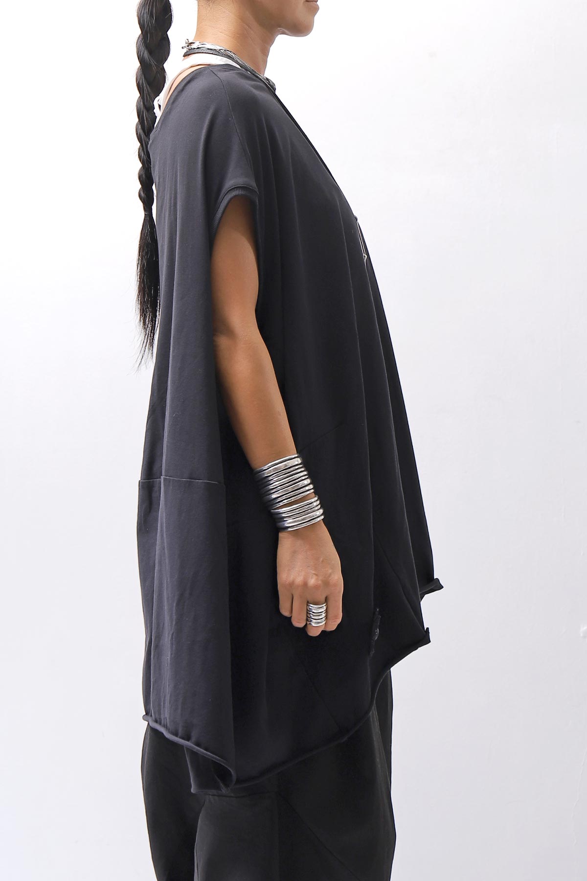 【PLÜ】 OVER SIZED COTTON STRETCH TOP 5019_BLACK