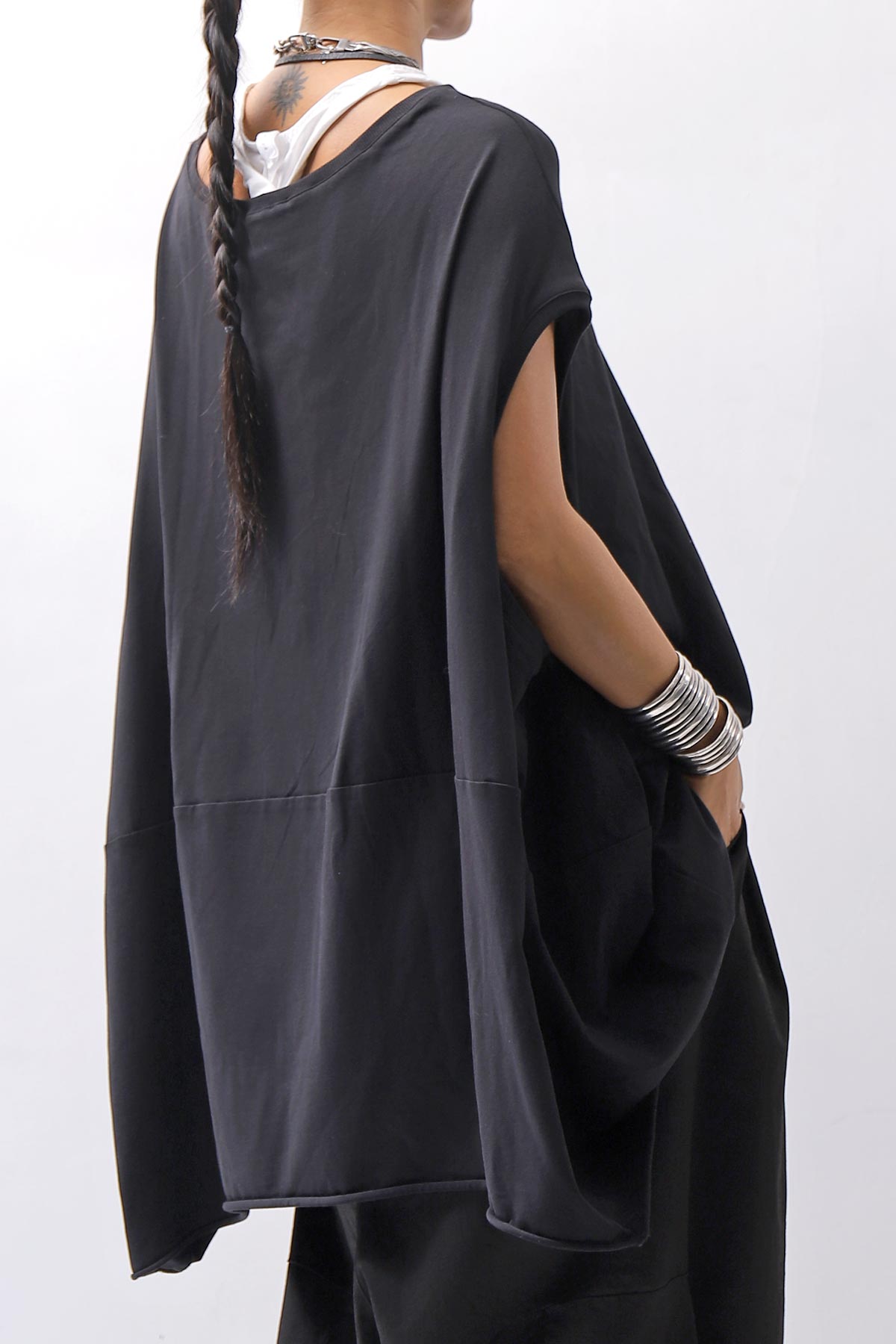 【PLÜ】 OVER SIZED COTTON STRETCH TOP 5019_BLACK