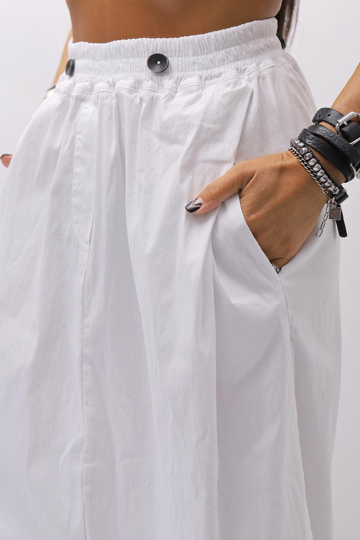 【Primordial is Primitive】 UNISEX ASYMMETRY COTTON PANTS 722AL_WHITE