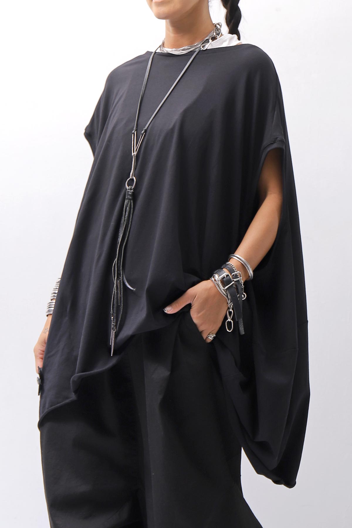 【PLÜ】 OVER SIZED COTTON STRETCH TOP 5019_BLACK