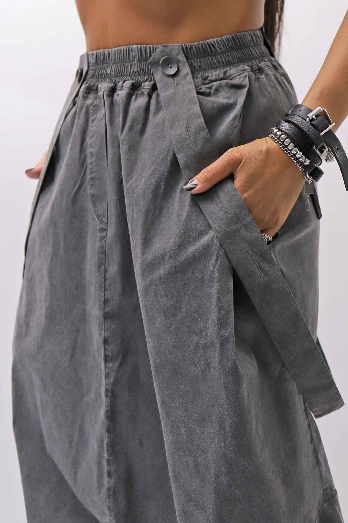 【Primordial is Primitive】 UNISEX ASYMMETRY COTTON PANTS 722AL_GREY WASH