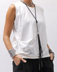 【NOSTRASANTISSIMA】 SIDE TACK SLEEVE-LESS TOP TS02_WHITE