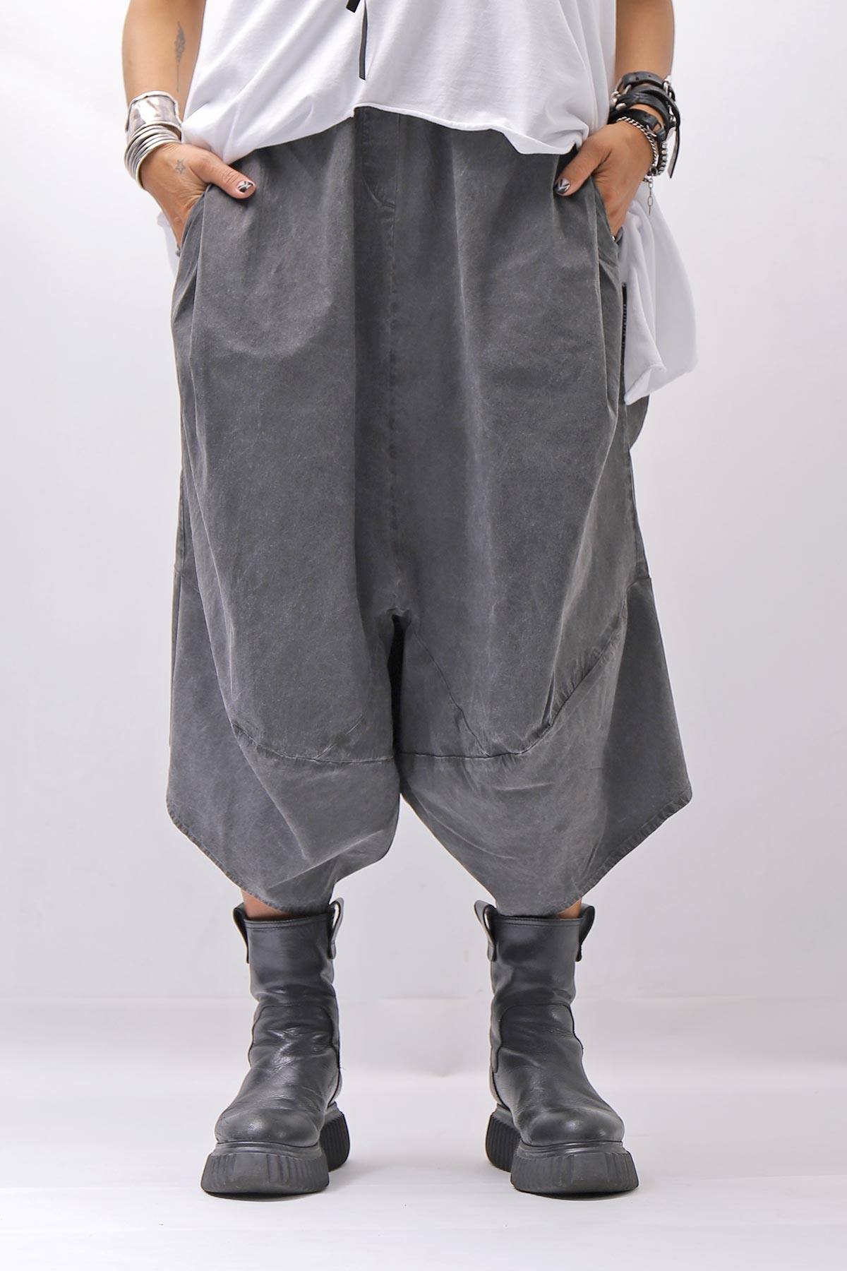 【Primordial is Primitive】 UNISEX ASYMMETRY COTTON PANTS 722AL_GREY WASH