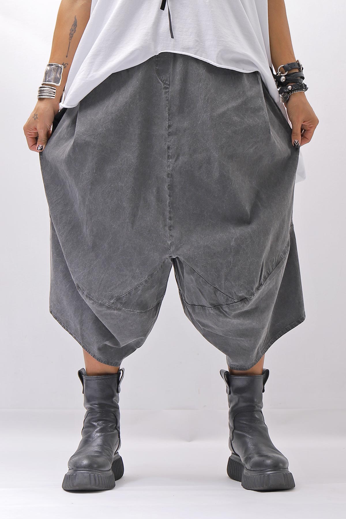 【Primordial is Primitive】 UNISEX ASYMMETRY COTTON PANTS 722AL_GREY WASH