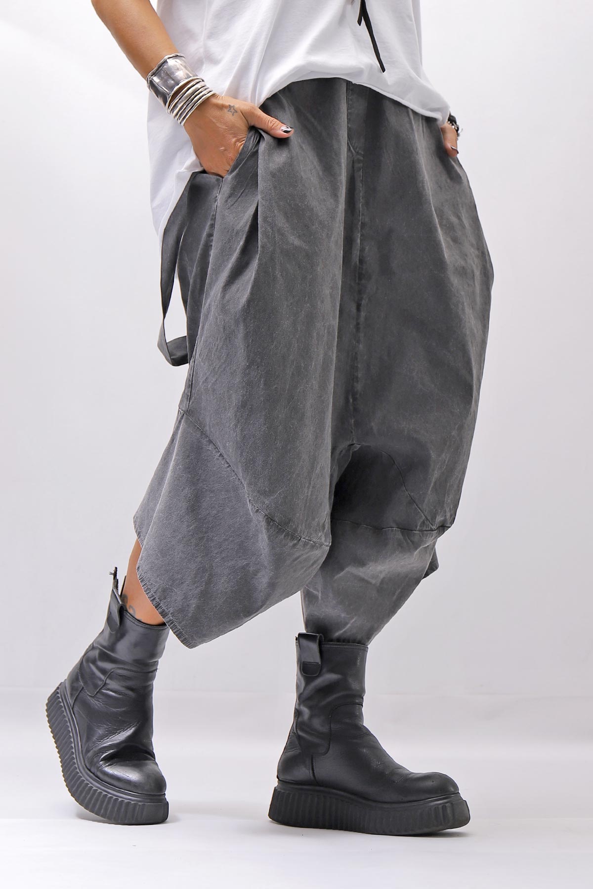 【Primordial is Primitive】 UNISEX ASYMMETRY COTTON PANTS 722AL_GREY WASH