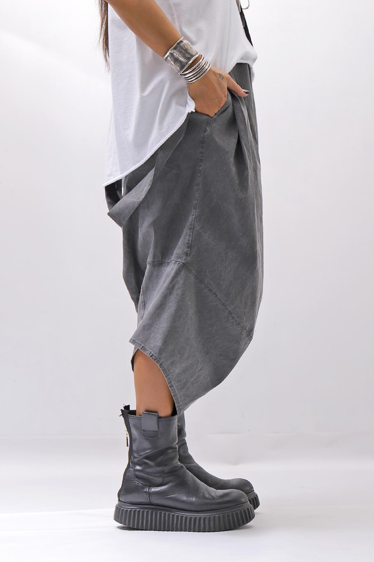 【Primordial is Primitive】 UNISEX ASYMMETRY COTTON PANTS 722AL_GREY WASH
