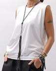 【NOSTRASANTISSIMA】 SIDE TACK SLEEVE-LESS TOP TS02_WHITE