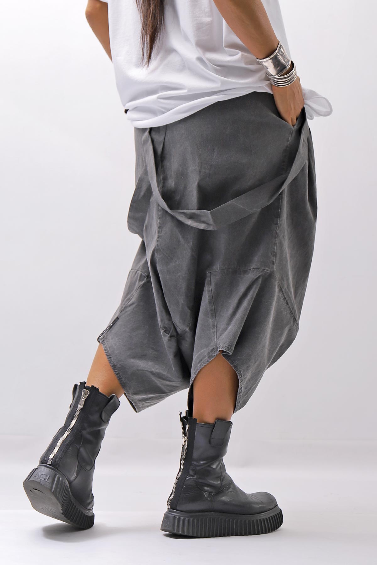 【Primordial is Primitive】 UNISEX ASYMMETRY COTTON PANTS 722AL_GREY WASH
