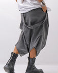 【Primordial is Primitive】 UNISEX ASYMMETRY COTTON PANTS 722AL_GREY WASH