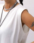 【NOSTRASANTISSIMA】 SIDE TACK SLEEVE-LESS TOP TS02_WHITE
