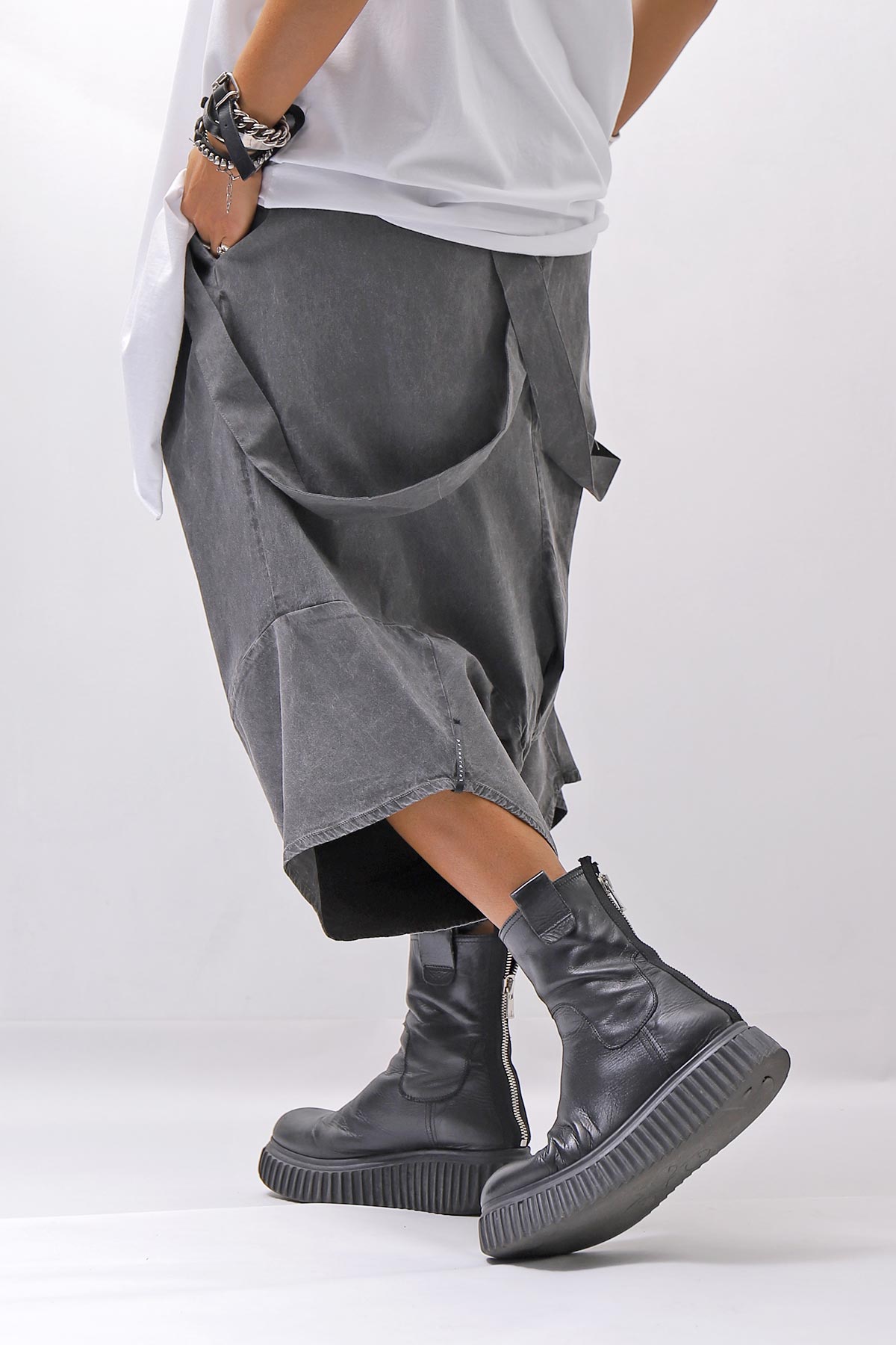 【Primordial is Primitive】 UNISEX ASYMMETRY COTTON PANTS 722AL_GREY WASH