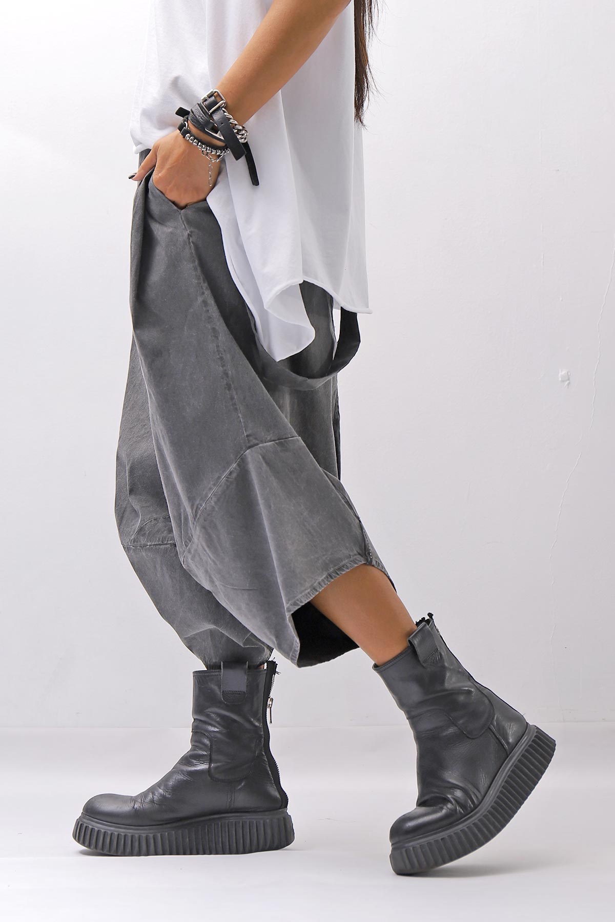 【Primordial is Primitive】 UNISEX ASYMMETRY COTTON PANTS 722AL_GREY WASH