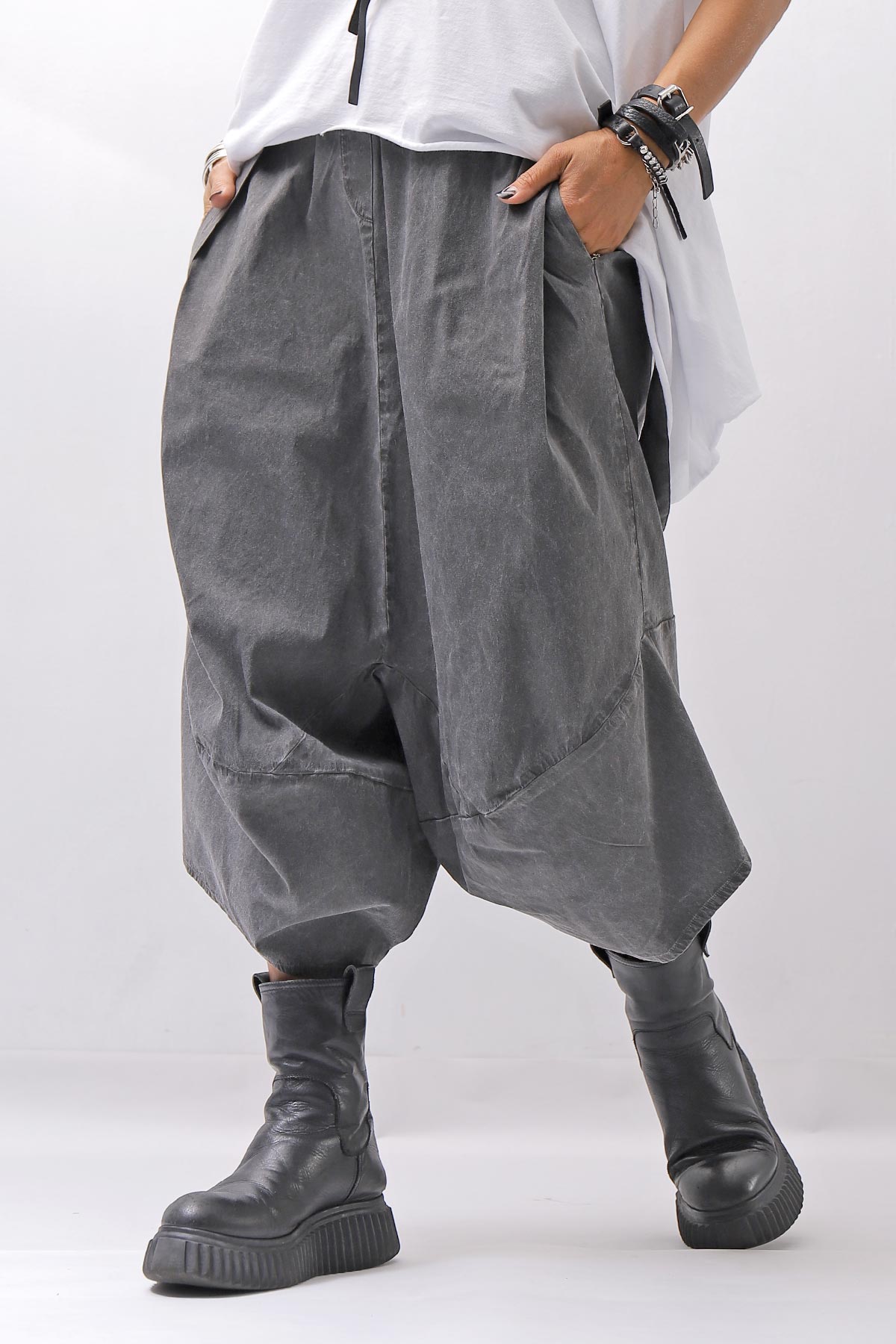 【Primordial is Primitive】 UNISEX ASYMMETRY COTTON PANTS 722AL_GREY WASH