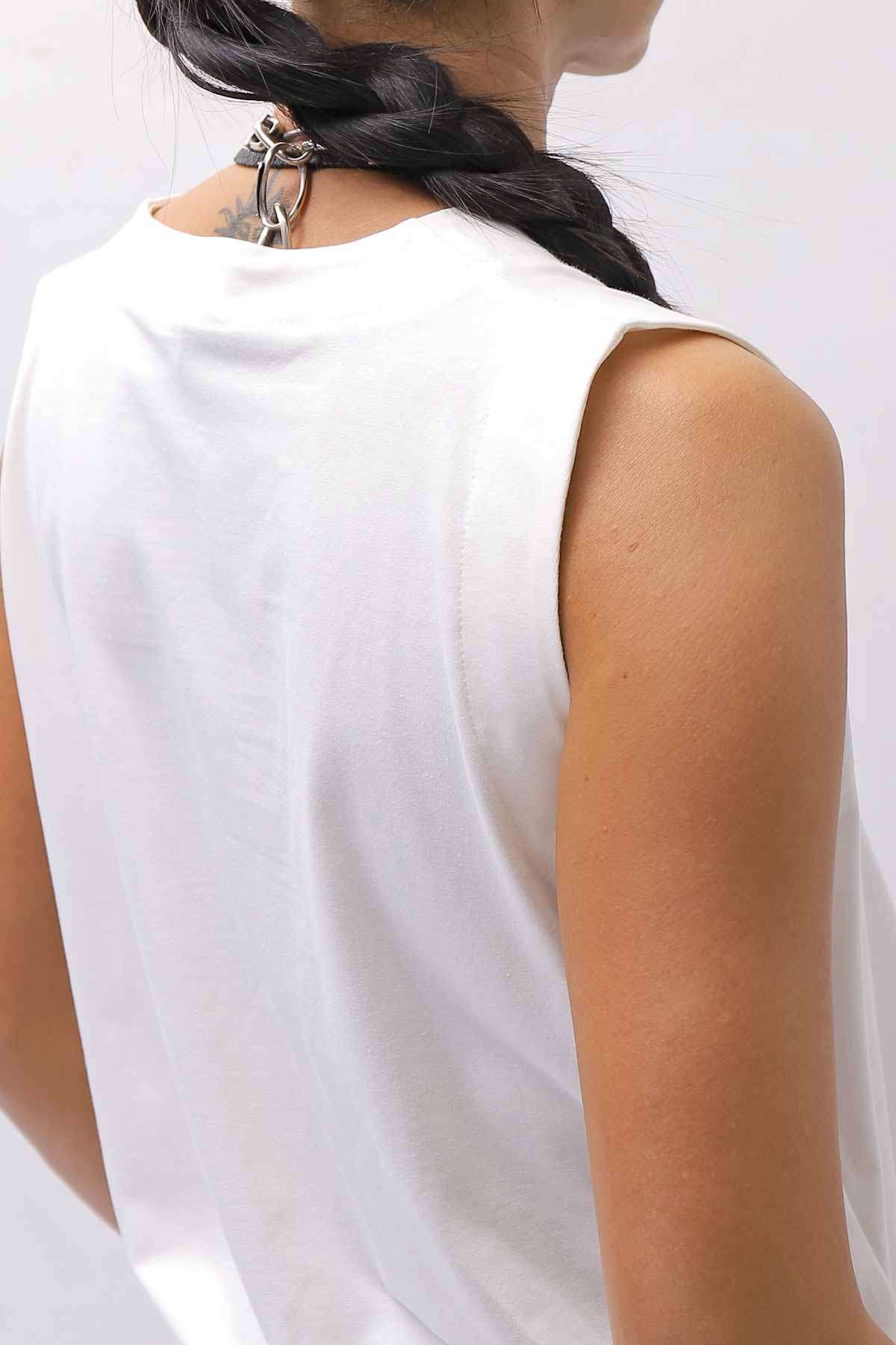 【NOSTRASANTISSIMA】 SIDE TACK SLEEVE-LESS TOP TS02_WHITE