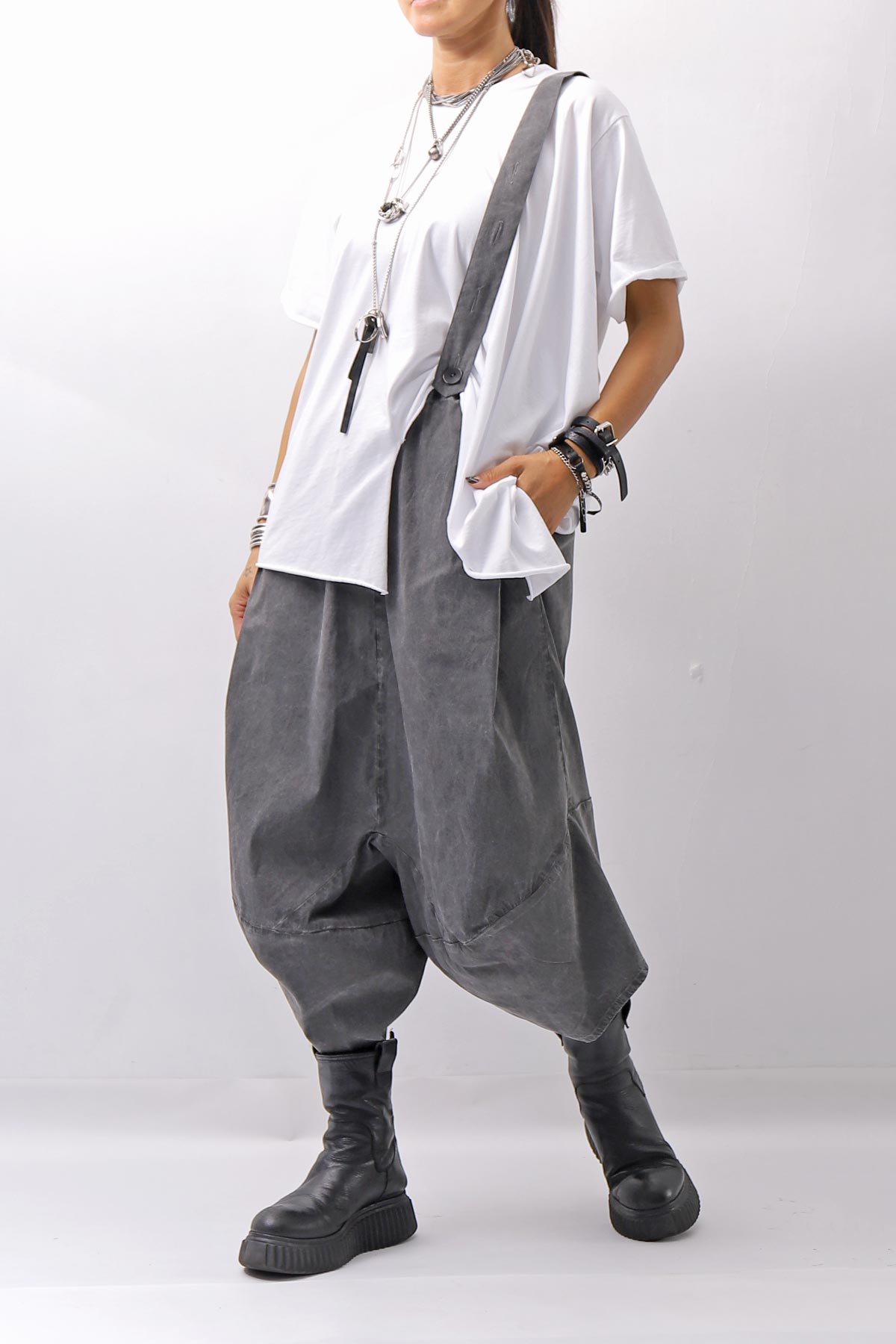 【Primordial is Primitive】 UNISEX ASYMMETRY COTTON PANTS 722AL_GREY WASH