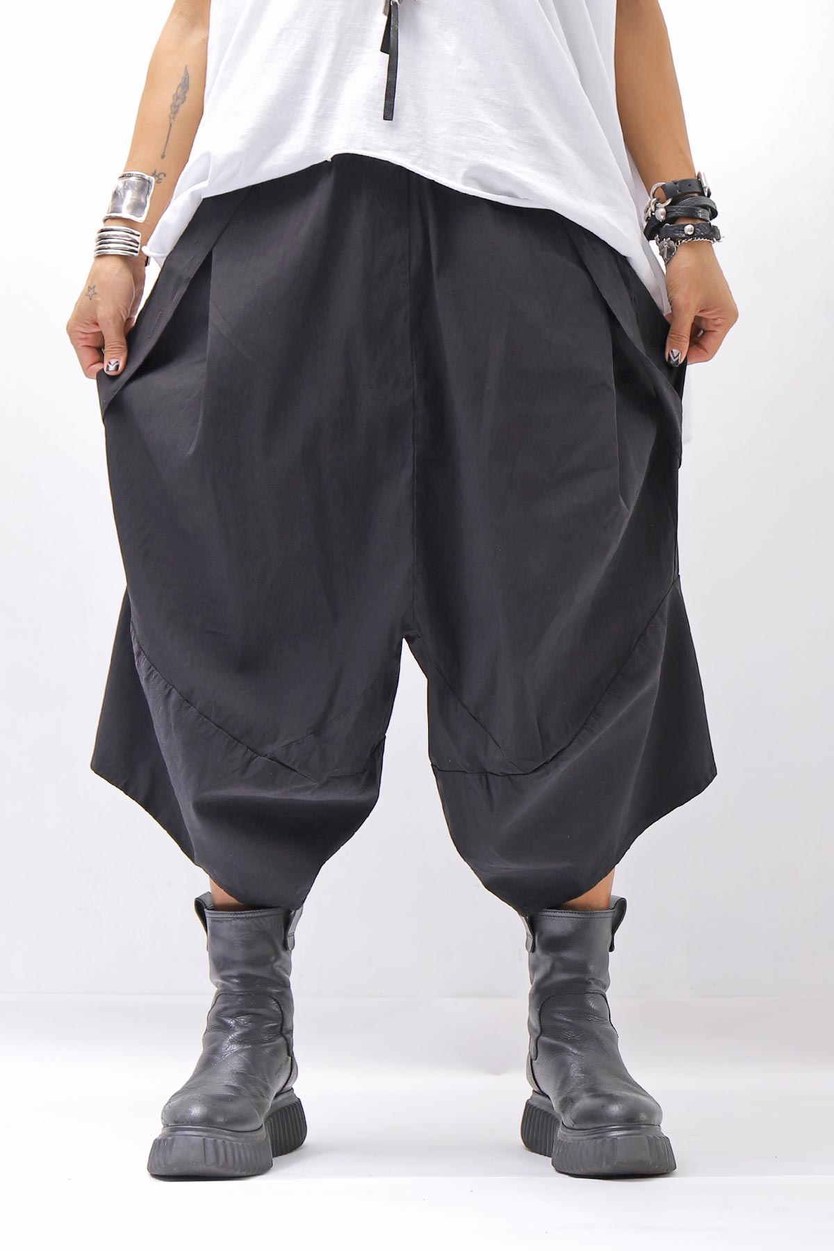 【Primordial is Primitive】 UNISEX ASYMMETRY COTTON PANTS 722AL_BLACK