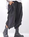 【Primordial is Primitive】 UNISEX ASYMMETRY COTTON PANTS 722AL_BLACK