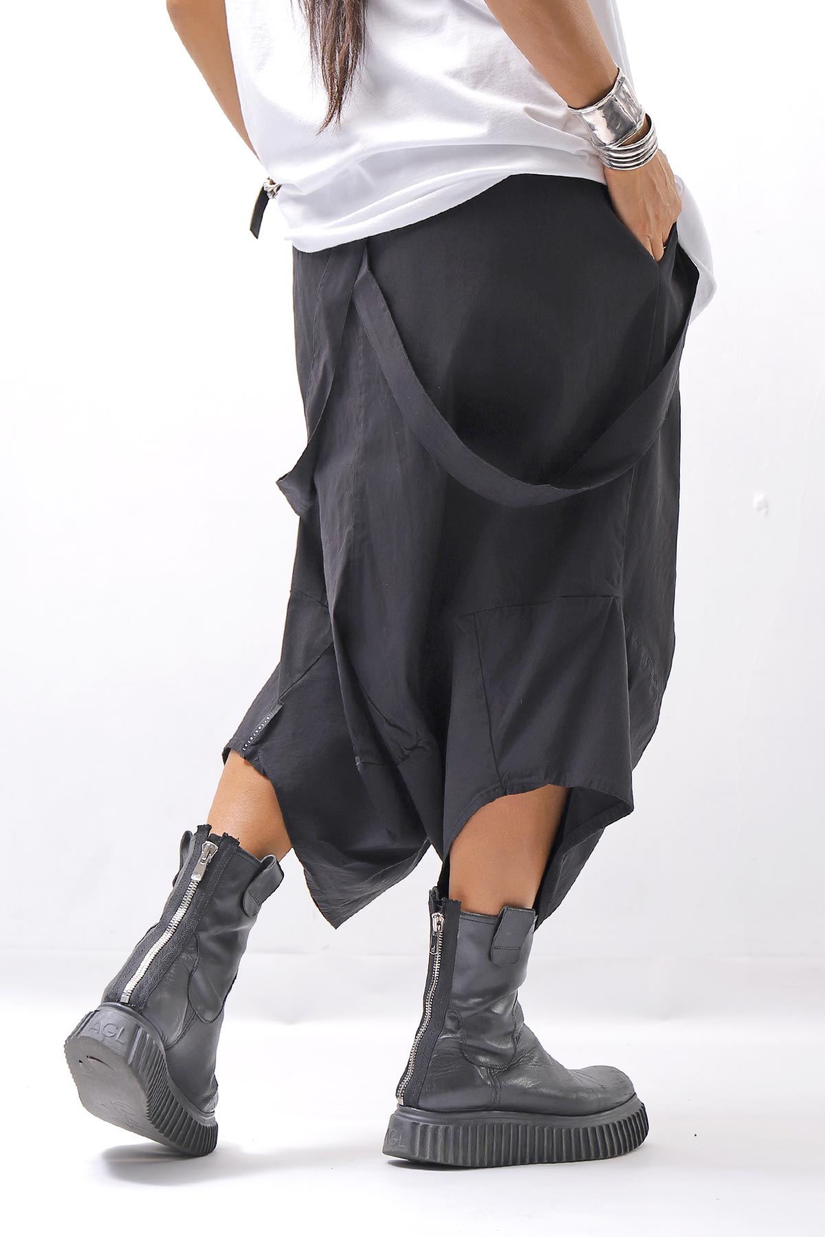 【Primordial is Primitive】 UNISEX ASYMMETRY COTTON PANTS 722AL_BLACK