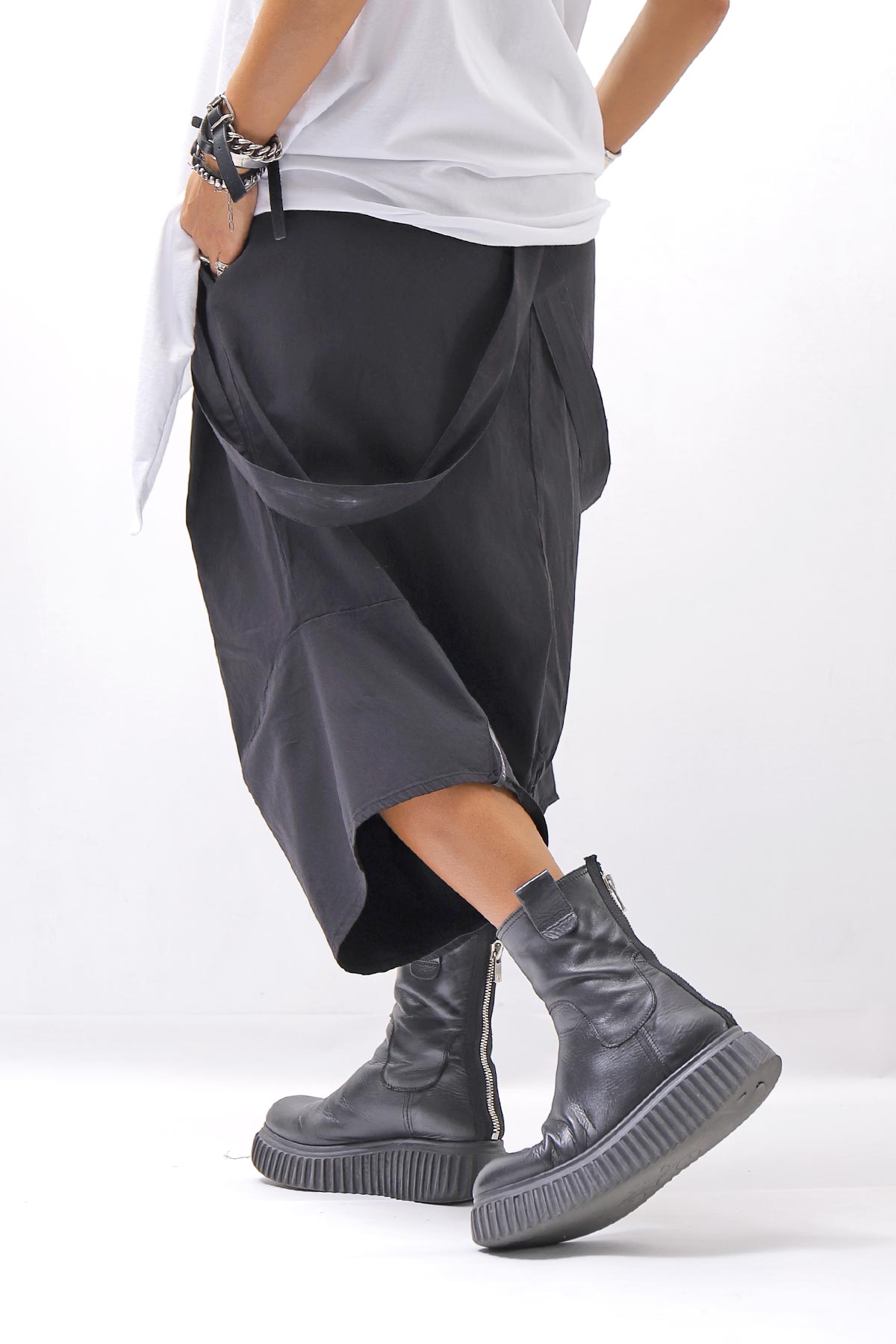 【Primordial is Primitive】 UNISEX ASYMMETRY COTTON PANTS 722AL_BLACK