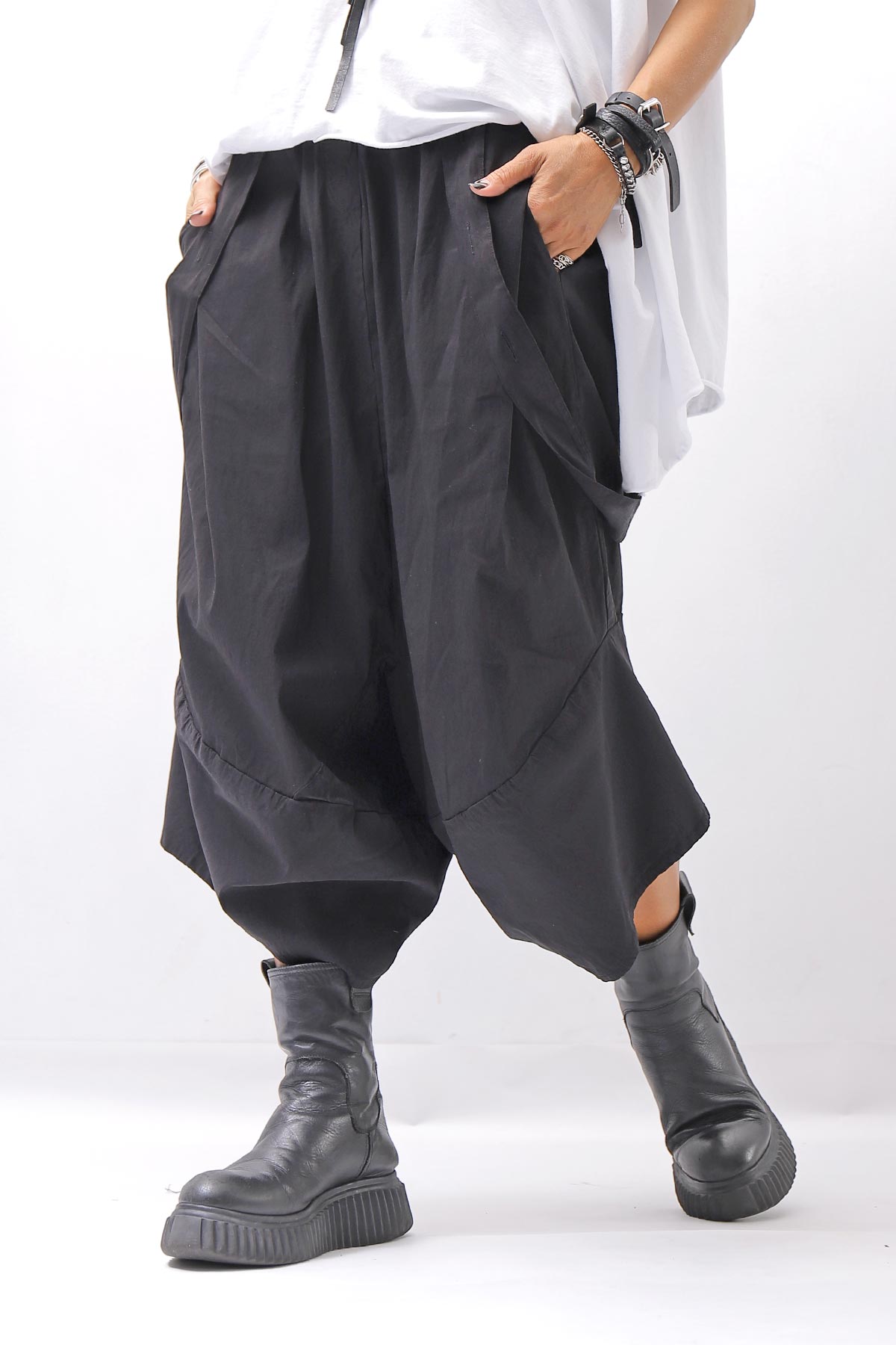 【Primordial is Primitive】 UNISEX ASYMMETRY COTTON PANTS 722AL_BLACK