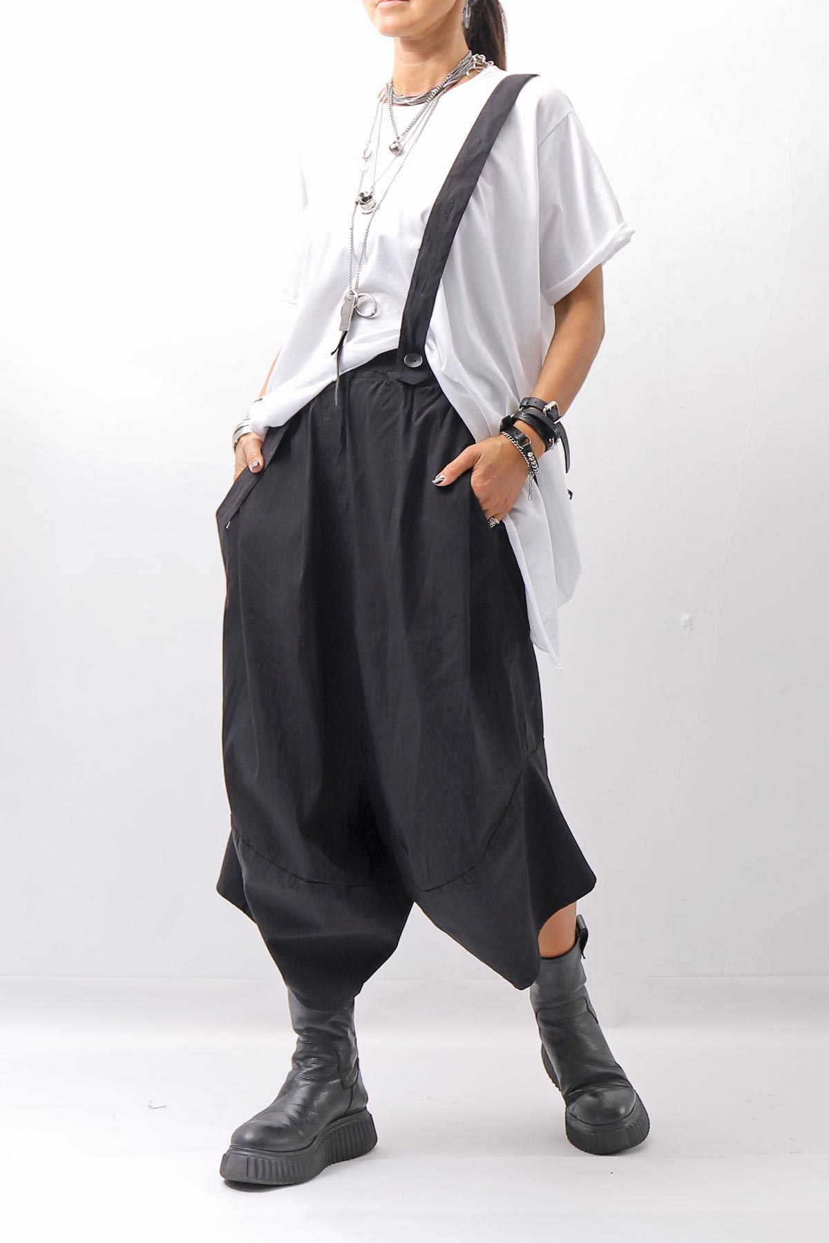 【Primordial is Primitive】 UNISEX ASYMMETRY COTTON PANTS 722AL_BLACK