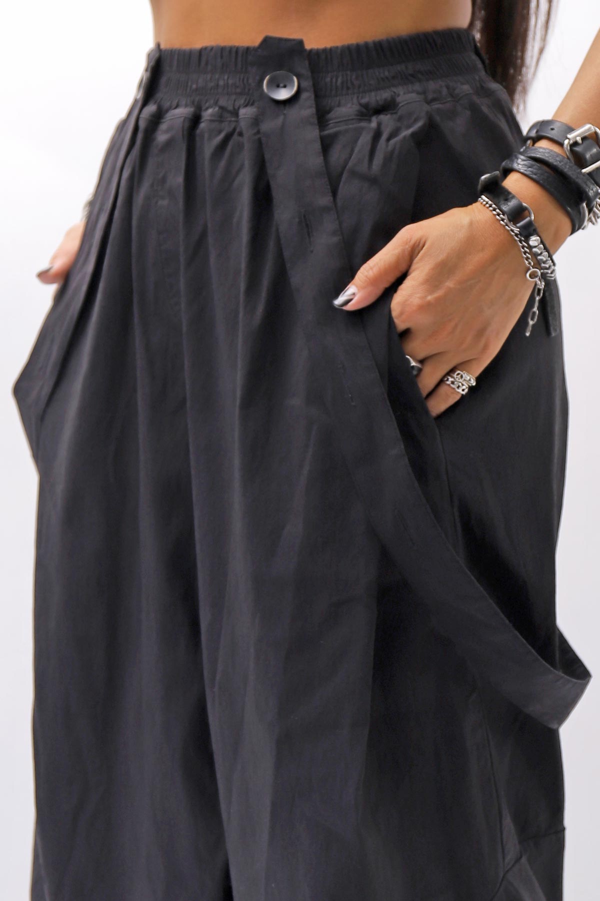 【Primordial is Primitive】 UNISEX ASYMMETRY COTTON PANTS 722AL_BLACK
