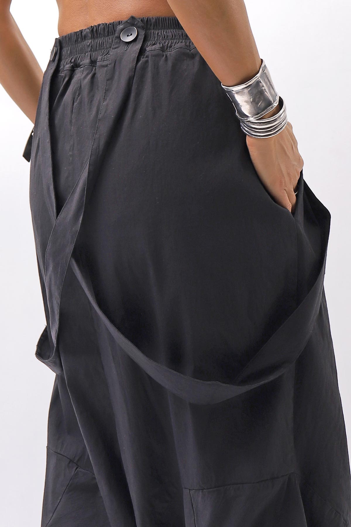 【Primordial is Primitive】 UNISEX ASYMMETRY COTTON PANTS 722AL_BLACK