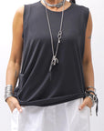 【NOSTRASANTISSIMA】 SIDE TACK SLEEVE-LESS TOP TS02_BLACK