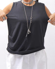 【NOSTRASANTISSIMA】 SIDE TACK SLEEVE-LESS TOP TS02_BLACK